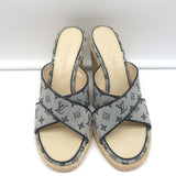 Louis Vuitton Mini Lin Crisscross Espadrille Wedges Blue Monogram Size 37.5 NEW