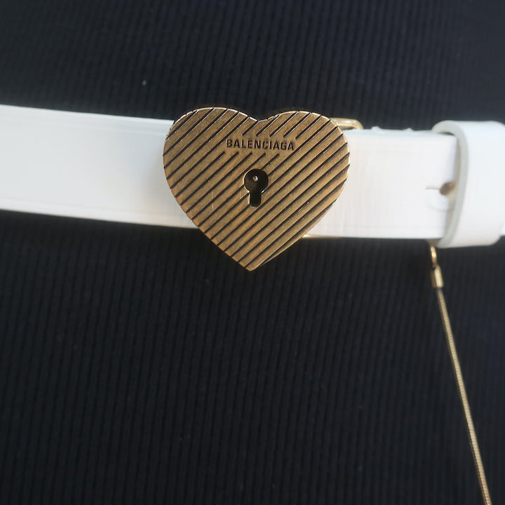 Balenciaga Heart Lock Skinny Belt White Leather Size 85