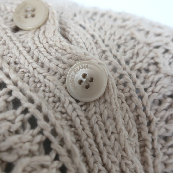 Loro Piana Buttoned-Shoulder Turtleneck Sweater Oatmeal Cotton-Cashmere Size 38