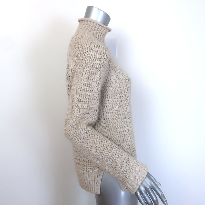 Loro Piana Buttoned-Shoulder Turtleneck Sweater Oatmeal Cotton-Cashmere Size 38