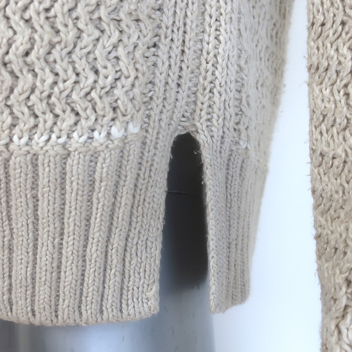 Loro Piana Buttoned-Shoulder Turtleneck Sweater Oatmeal Cotton-Cashmere Size 38