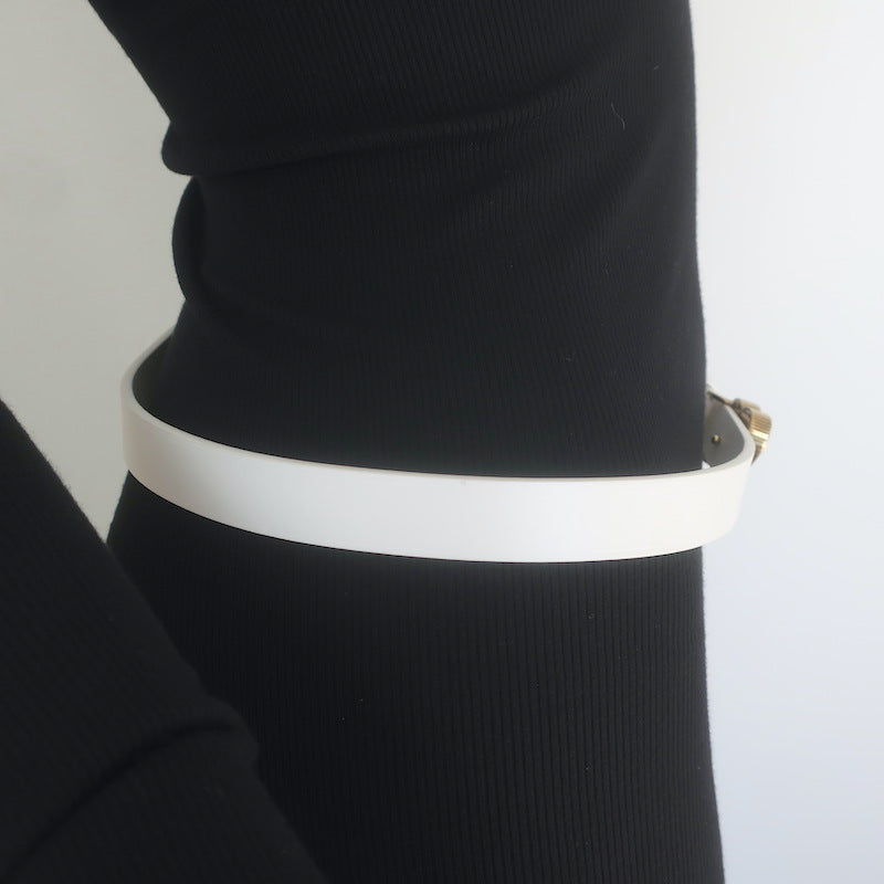 Balenciaga Heart Lock Skinny Belt White Leather Size 85