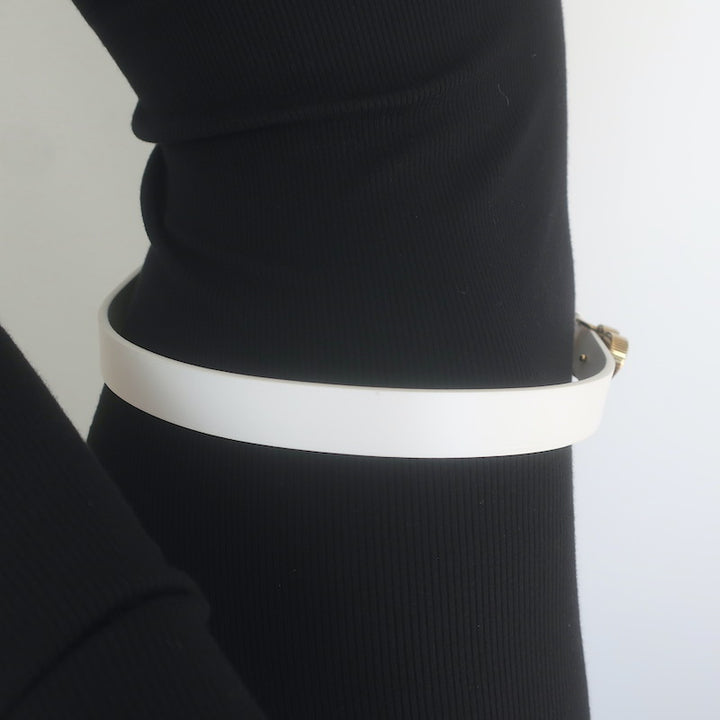 Balenciaga Heart Lock Skinny Belt White Leather Size 85