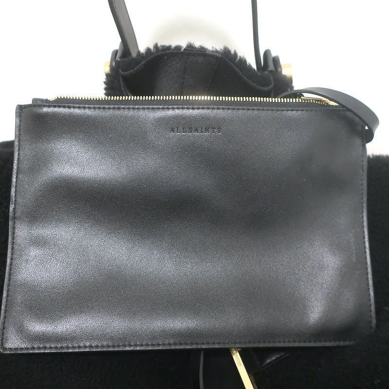 AllSaints Allington Shearling Tote Black Extra Large Shoulder Bag