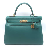 Hermes Kelly 32 Bag Malachite Togo Leather Gold Hardware