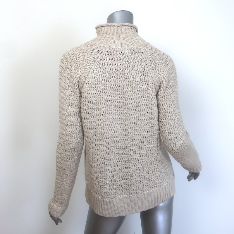 Loro Piana Buttoned-Shoulder Turtleneck Sweater Oatmeal Cotton-Cashmere Size 38