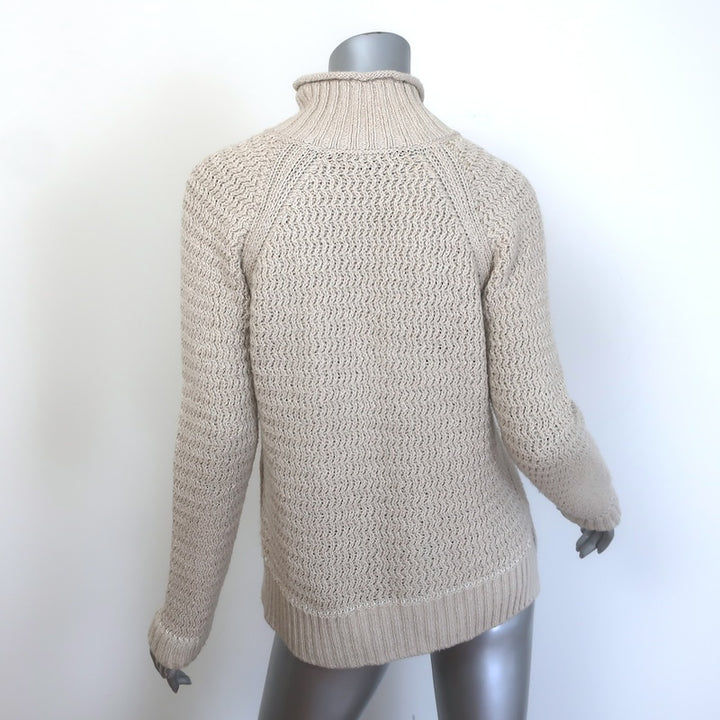 Loro Piana Buttoned-Shoulder Turtleneck Sweater Oatmeal Cotton-Cashmere Size 38