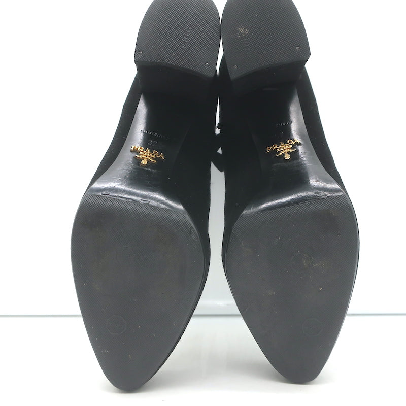 Prada Ankle Boots Black Suede Size 37 Hidden Platform Booties