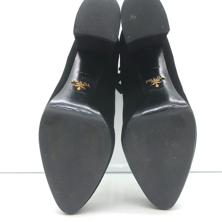 Prada Ankle Boots Black Suede Size 37 Hidden Platform Booties