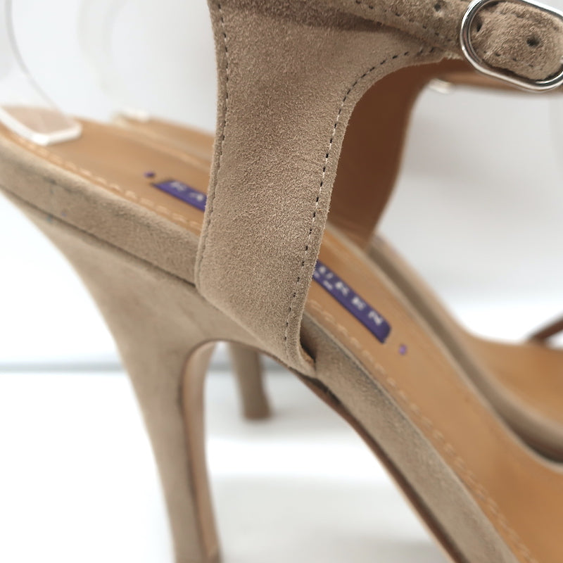 Ralph Lauren Purple Label Crisscross Sandals Beige Suede Size 8.5 Open Toe Heels