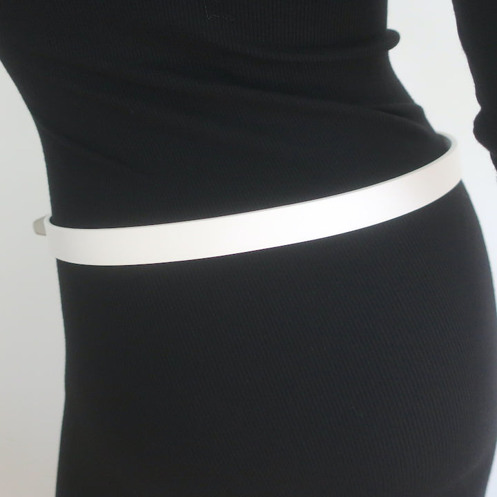 Balenciaga Heart Lock Skinny Belt White Leather Size 85