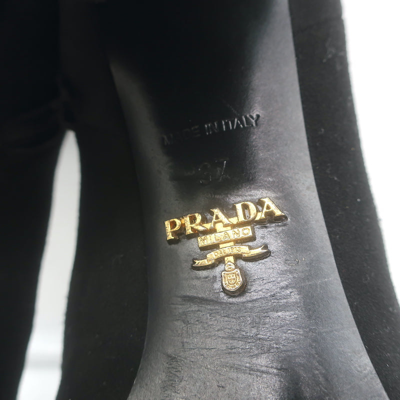 Prada Ankle Boots Black Suede Size 37 Hidden Platform Booties