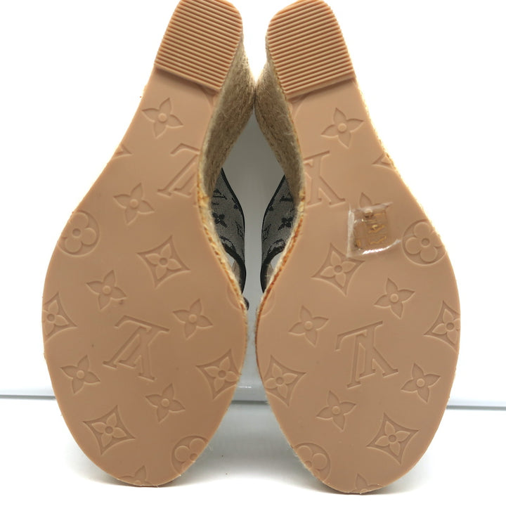 Louis Vuitton Mini Lin Crisscross Espadrille Wedges Blue Monogram Size 37.5 NEW