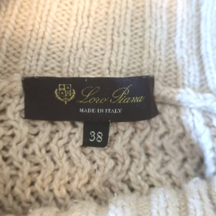 Loro Piana Buttoned-Shoulder Turtleneck Sweater Oatmeal Cotton-Cashmere Size 38