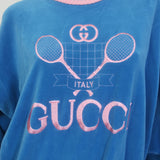 Gucci Embroidered Tennis Sweatshirt Blue Velour Size Medium