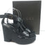 Gucci GG Monogram Canvas Platform Wedge Sandals Black Leather Size 7 NEW