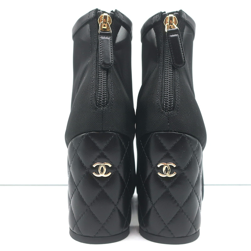 Chanel 20C Mesh Ankle Boots Black Size 36 Quilted Heel Booties