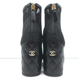 Chanel 20C Mesh Ankle Boots Black Size 36 Quilted Heel Booties