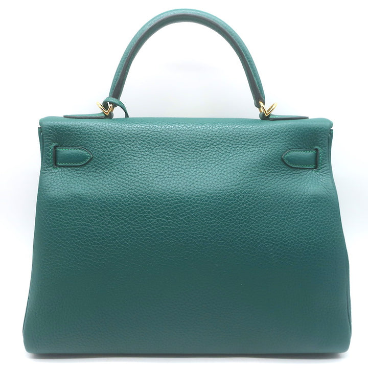 Hermes Kelly 32 Bag Malachite Togo Leather Gold Hardware