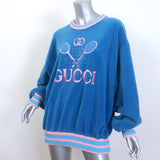Gucci Embroidered Tennis Sweatshirt Blue Velour Size Medium