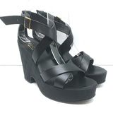 Gucci GG Monogram Canvas Platform Wedge Sandals Black Leather Size 7 NEW