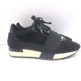 Balenciaga Race Runner Low Top Sneakers Black Neoprene & Patent Leather Size 37