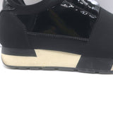 Balenciaga Race Runner Low Top Sneakers Black Neoprene & Patent Leather Size 37