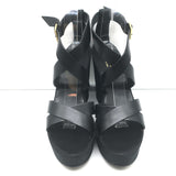 Gucci GG Monogram Canvas Platform Wedge Sandals Black Leather Size 7 NEW
