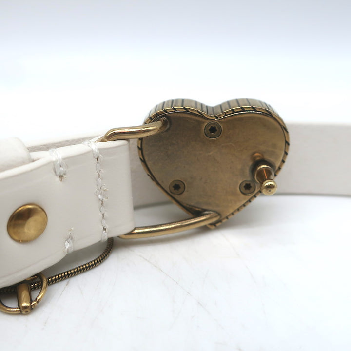 Balenciaga Heart Lock Skinny Belt White Leather Size 85