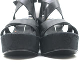 Gucci GG Monogram Canvas Platform Wedge Sandals Black Leather Size 7 NEW