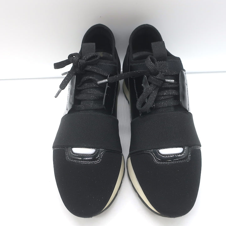Balenciaga Race Runner Low Top Sneakers Black Neoprene &amp; Patent Leather Size 37