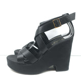 Gucci GG Monogram Canvas Platform Wedge Sandals Black Leather Size 7 NEW