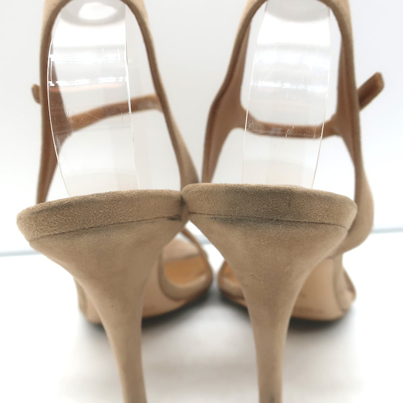 Ralph Lauren Purple Label Crisscross Sandals Beige Suede Size 8.5 Open Toe Heels