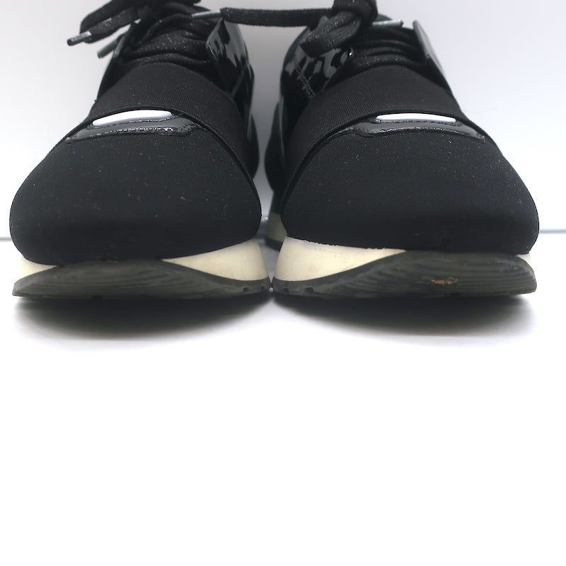 Balenciaga Race Runner Low Top Sneakers Black Neoprene &amp; Patent Leather Size 37