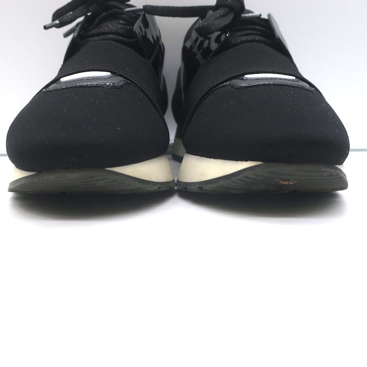 Balenciaga Race Runner Low Top Sneakers Black Neoprene &amp; Patent Leather Size 37