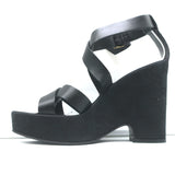 Gucci GG Monogram Canvas Platform Wedge Sandals Black Leather Size 7 NEW