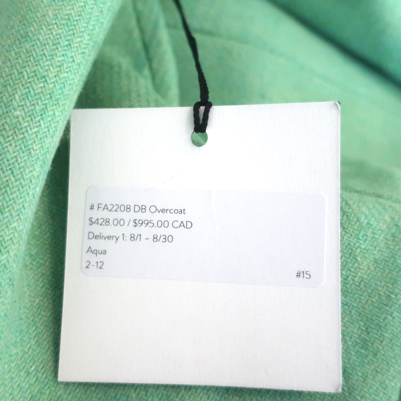 Smythe DB Overcoat Aqua Wool-Blend Size 2 Long Jacket NEW
