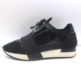 Balenciaga Race Runner Low Top Sneakers Black Neoprene & Patent Leather Size 37