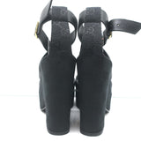 Gucci GG Monogram Canvas Platform Wedge Sandals Black Leather Size 7 NEW