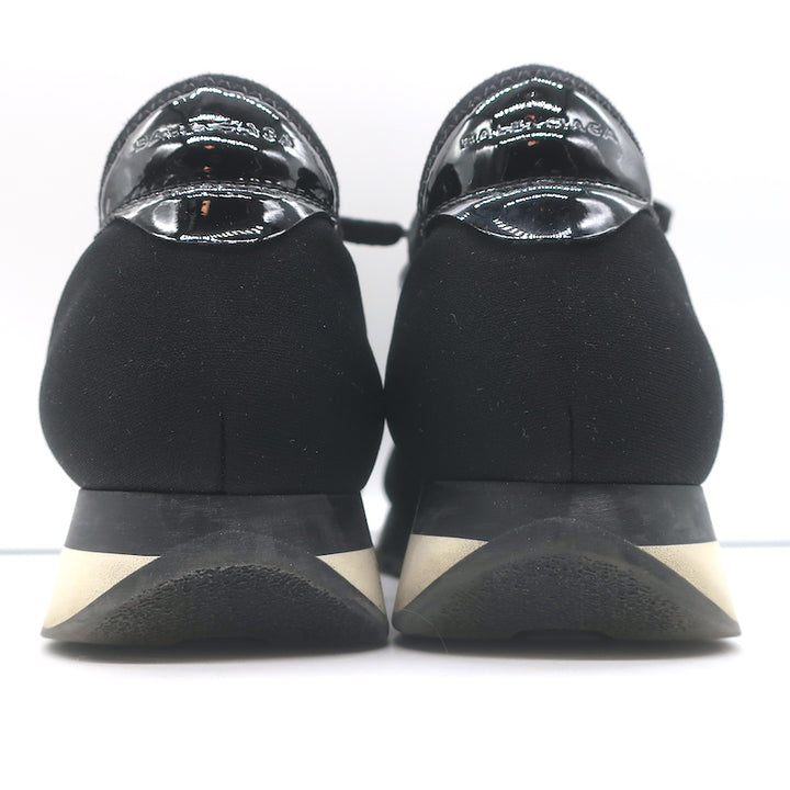 Balenciaga Race Runner Low Top Sneakers Black Neoprene &amp; Patent Leather Size 37