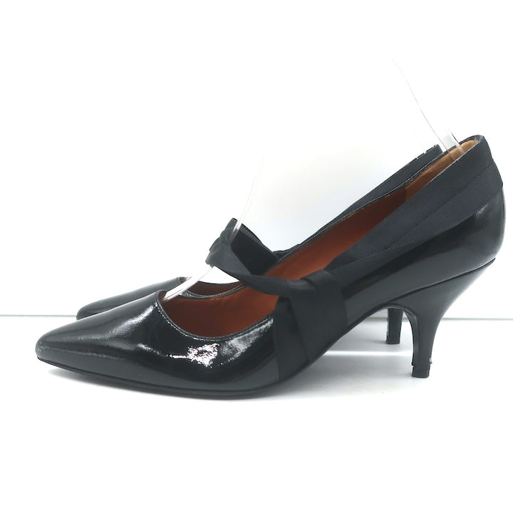 Lanvin Mary Jane Pumps Black Patent Leather Size 37.5 Pointed Toe Heels