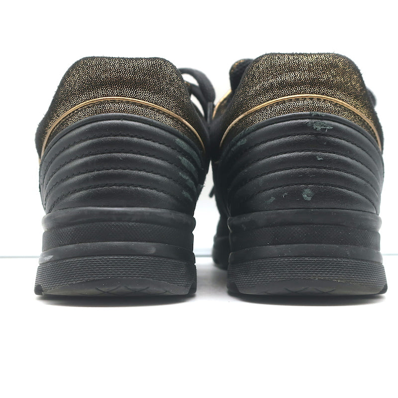 Chanel 16K Low Top Sneakers Gold Metallic Suede Size 35