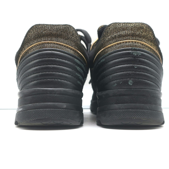 Chanel 16K Low Top Sneakers Gold Metallic Suede Size 35