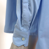 Prada Floral-Embroidered Button Down Shirt Blue Smocked Cotton Size 36