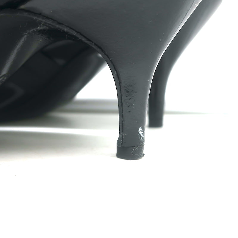 Lanvin Mary Jane Pumps Black Patent Leather Size 37.5 Pointed Toe Heels