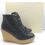 Stella McCartney Faux Shearling Lace-Up Wedge Ankle Boots Black Size 38 NEW