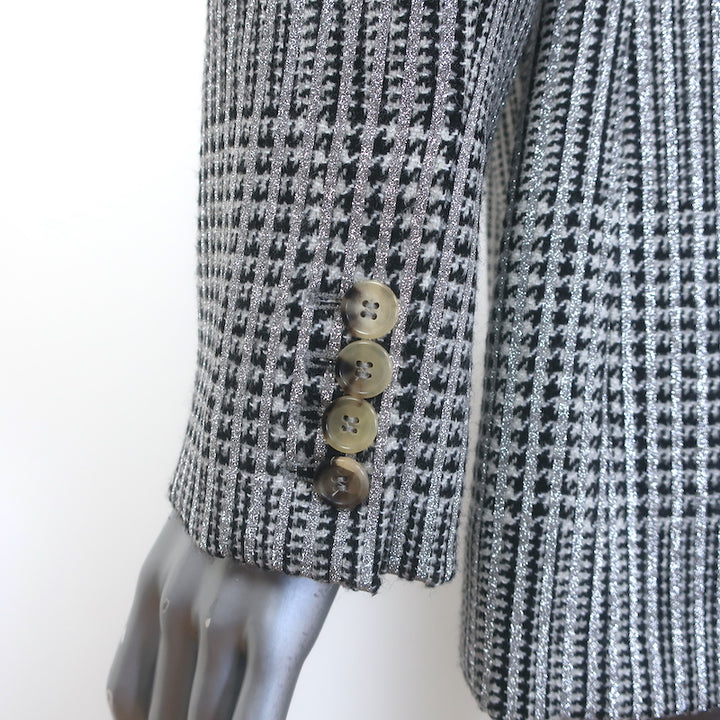 Ermanno Scervino Glitter Houndstooth Blazer Silver Size 44 Two-Button Jacket