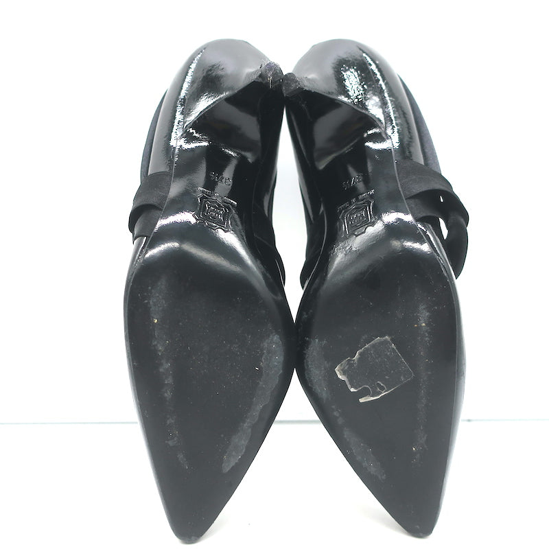 Lanvin Mary Jane Pumps Black Patent Leather Size 37.5 Pointed Toe Heels
