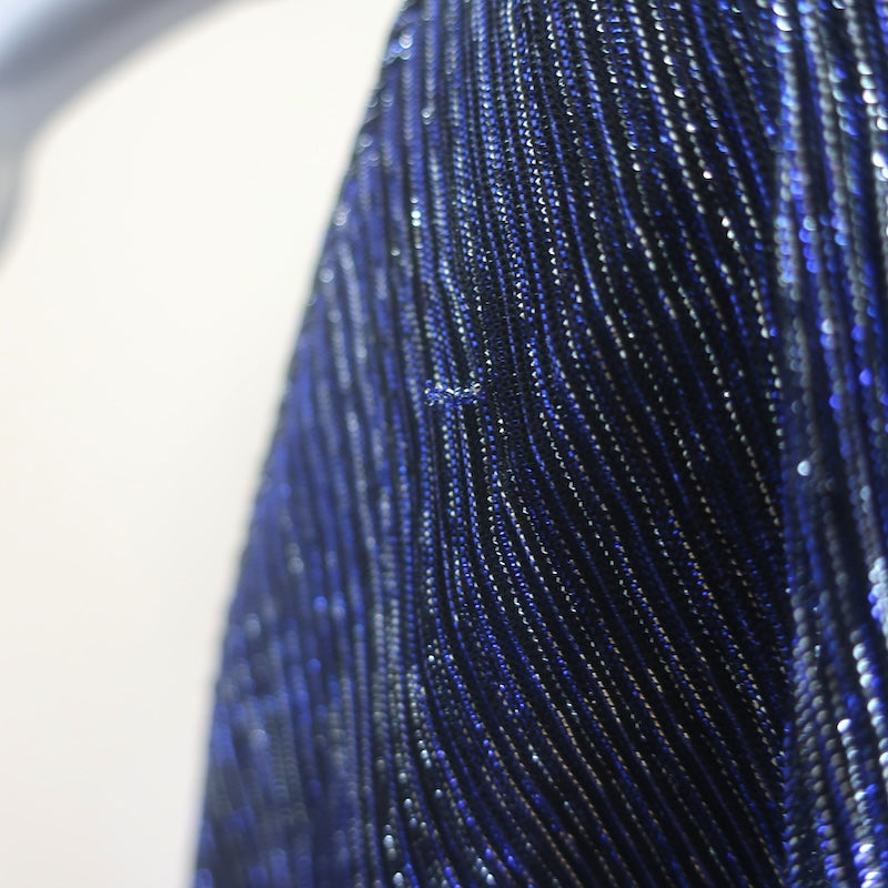 Maje Ruffini Metallic Tiered Midi Dress Navy/Silver Size 38