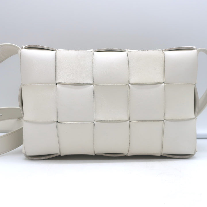Bottega Veneta Cassette Crossbody Bag White Leather
